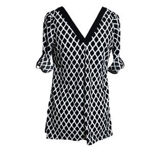 NEW White House Black Market Tunic Geometric Print Blouse V-neck Tab Sleeve 0